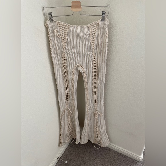 NWT ISA BOULDER  handmade split and tear flared cotton pants cream ivory size L - Picture 14 of 14